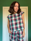 Maglietta sartoriale tartan violetto e ottanio