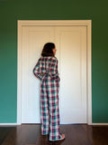 Pantalone sartoriale con le pince tartan violetto e ottanio
