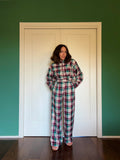 Pantalone sartoriale con le pince tartan violetto e ottanio