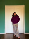 Pantalone sartoriale con le pince tartan beige e viola