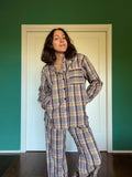 Camicia sartoriale tartan beige e viola
