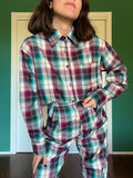 Camicia sartoriale tartan violetto e ottanio