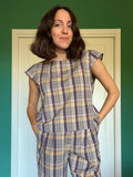 Maglietta sartoriale tartan beige e viola
