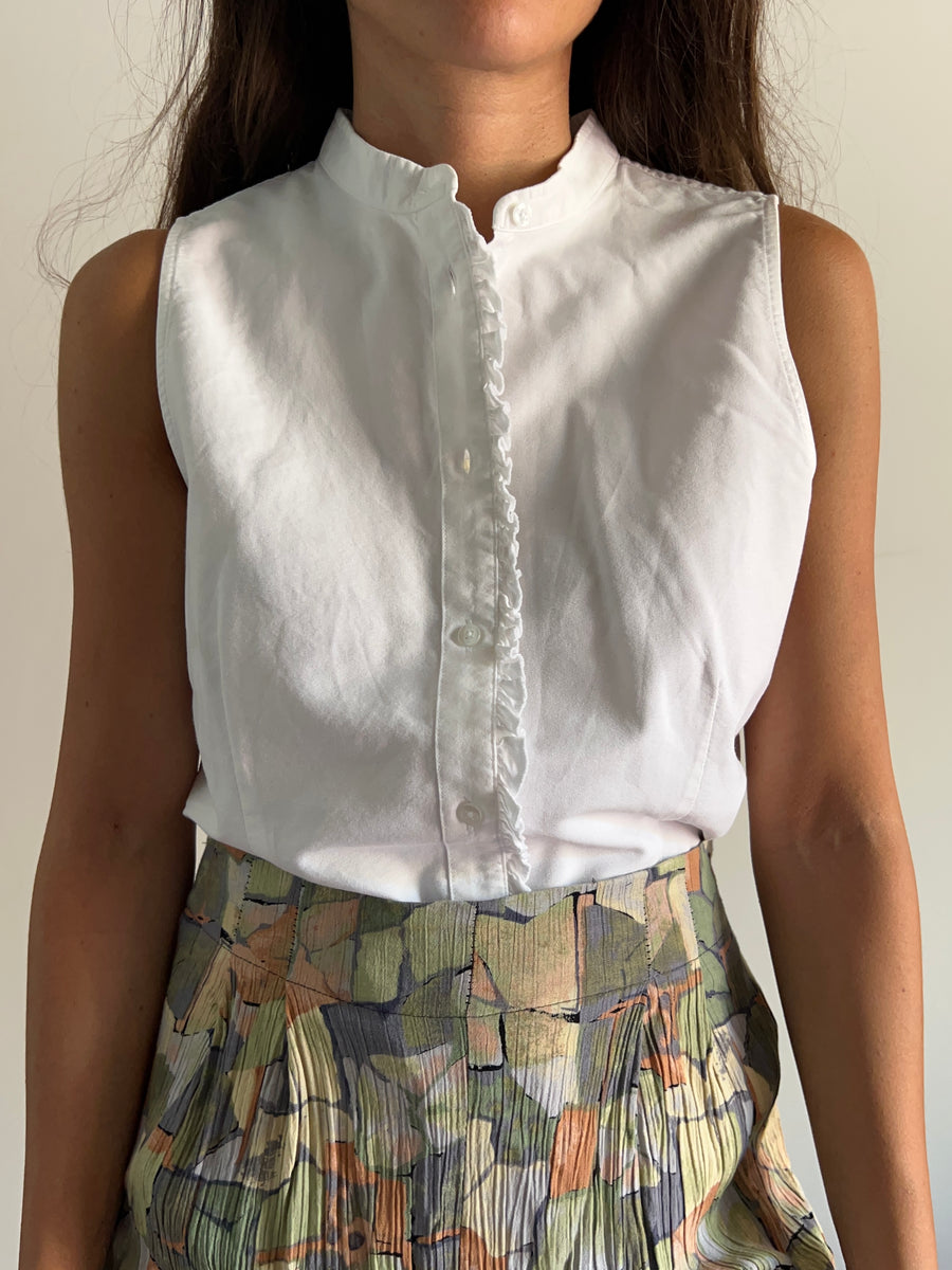 Camicia coreana bianca senza maniche Celestina Vintage