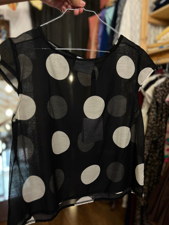Maglietta cotone e seta pois nera