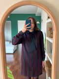 Abito corto di lana a righe nero e fuxia