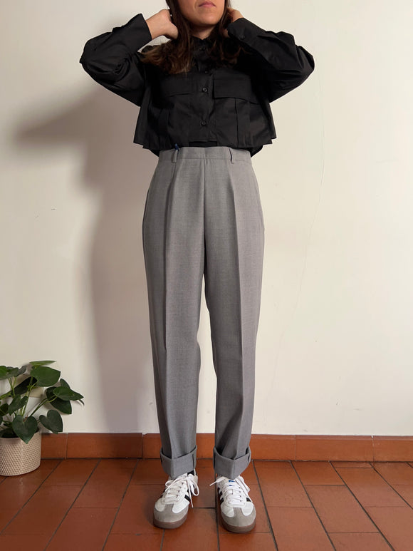 Pantalone a vita alta grigio