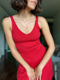 Top a coste in maglia di cotone fragola