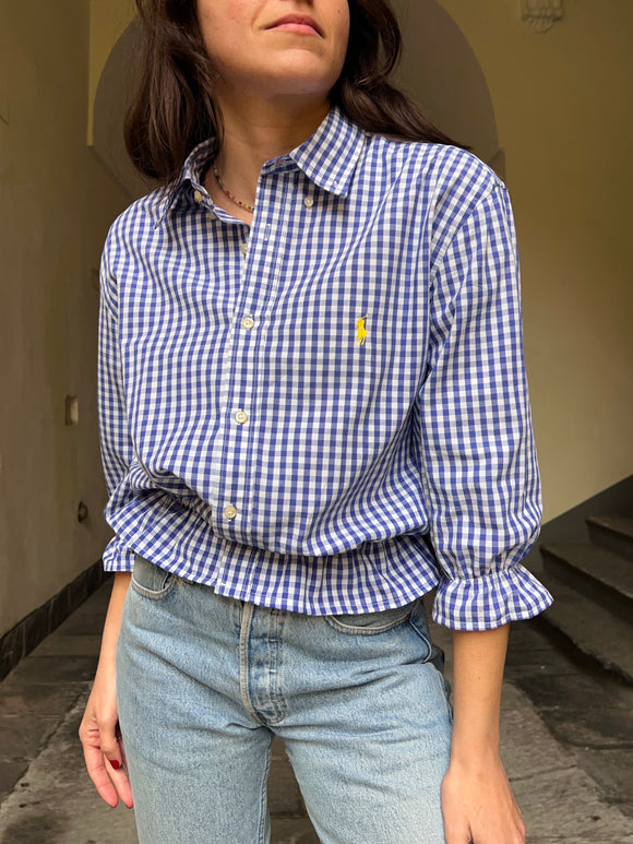 Camicia Gilbi Ralph Lauren quadretti blu stemma giallo