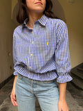 Camicia Gilbi Ralph Lauren quadretti blu stemma giallo