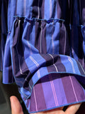 Abito corto ampio cotone righe azzurro-viola