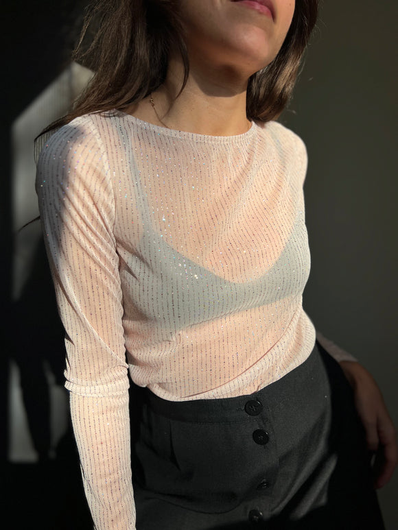 Maglia manica lunga trasparente luccicante • due varianti colore