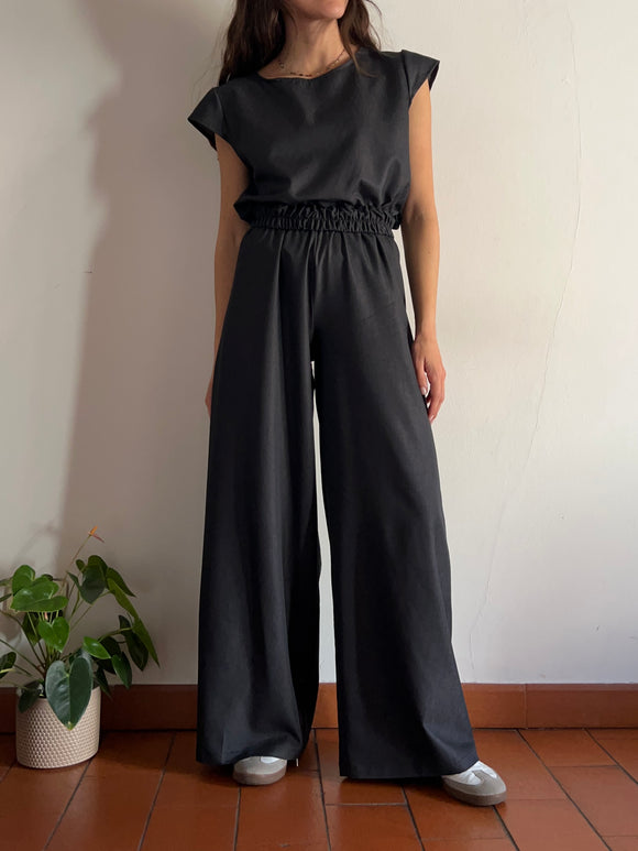 PRE ORDINE • Panta palazzo denim grigio