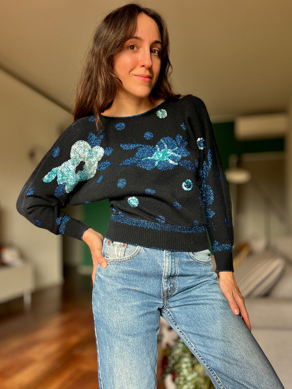Maglione anni 80 nero con paillettes