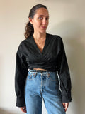 Camicia sartoriale incrociata tessuto lavorato nero
