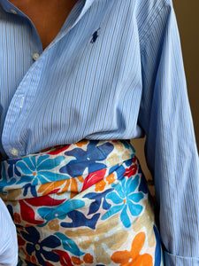 Combo pareo + camicia Ralph Lauren • fiori grandi e righe azzurre