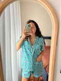 Pigiama corto ottanio cuori