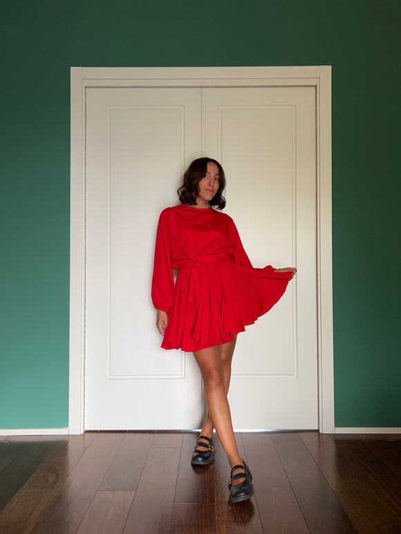 Abito con cintura satin rosso
