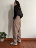 Pantalone di lana con profili in pelle