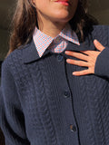Cardigan blu con colletto