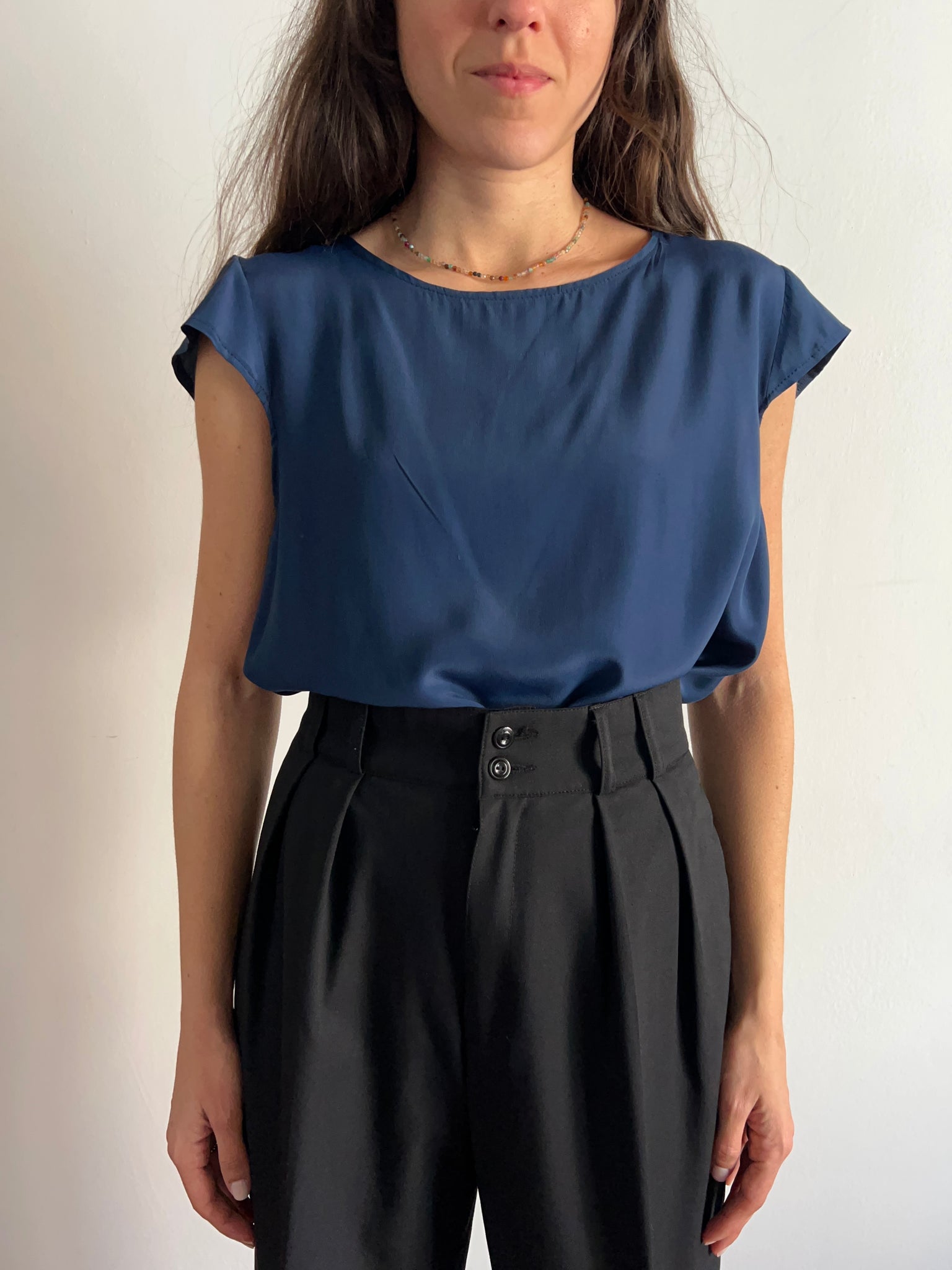 Maglietta di seta blu