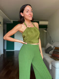 Pantalone plissé in maglia di cotone pistacchio