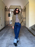 Blazer pied de poule con colletto di velluto