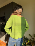 Maglione righe traforate • pistacchio