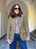 Blazer pied de poule con colletto di velluto