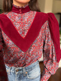 Camicia con inserti in velluto bordeaux