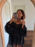 PRE ORDINE • Maxi camicia Formentera nera pois piccoli