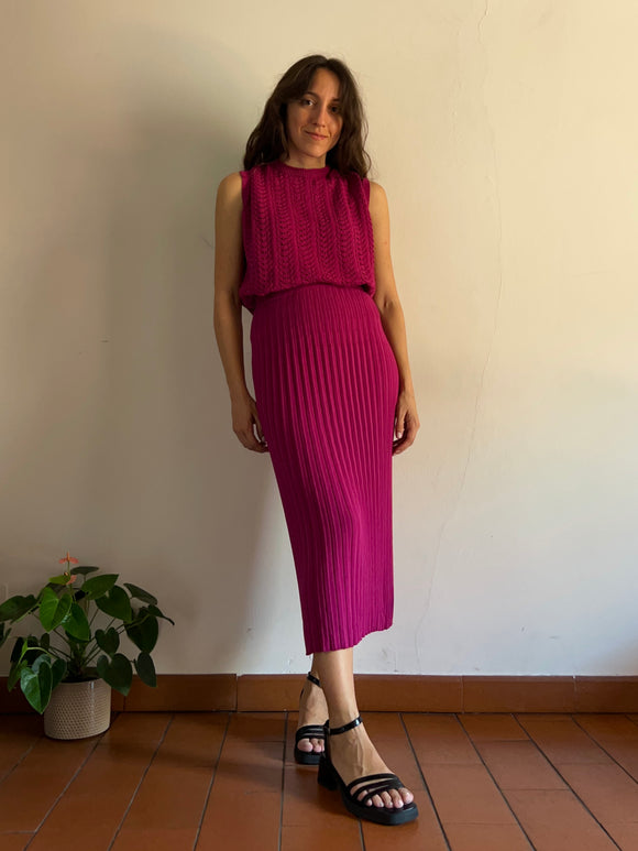 Gonna plissé in maglia di cotone ciclamino
