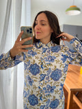 Camicia di cotone ortensie blu