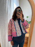 Giacca trapuntata double-face • modello corto • rosa + grigio blu