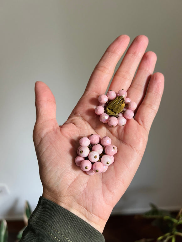 Orecchini clip perline rosa