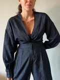 Camicia sartoriale incrociata tessuto lavorato blu scuro