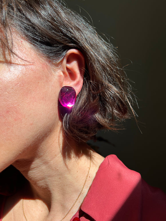 Orecchini clip fuxia trasparenti
