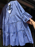 Abito corto ampio cotone righe blu-bianco