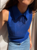 Top in maglia 70s bluette