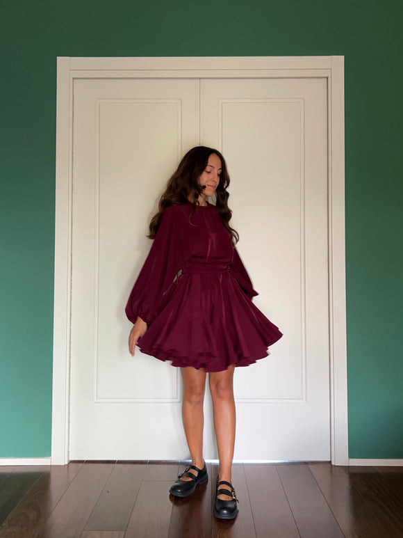 Abito con cintura cupro wash bordeaux