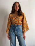 Camicia incrociata fiori arancioni