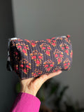 Beauty case di cotone nero fiori piccoli