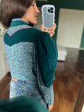 Camicia con inserti in velluto ottanio
