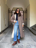 Trench double-face beige / pied de poule bordeaux