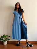 PRE ORDINE • Abito di seta bicolor fiori + blu