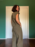 Pantalone sartoriale con le pince misto lino verde militare