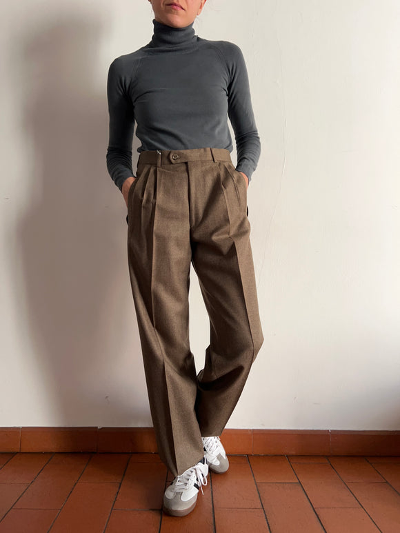 Pantalone di lana marrone chiaro con pince