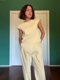 Maglietta misto lino crema
