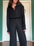 Camicia ampia nera a costine