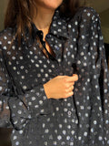 Camicia sartoriale seta blu pois luccicanti